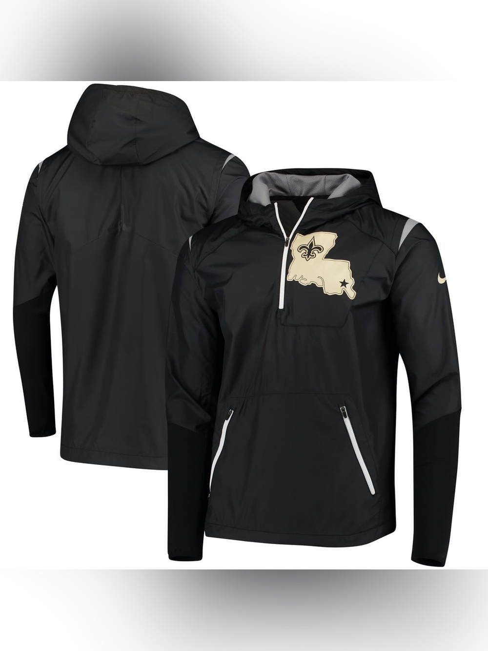 Nike New Orleans Saints NFL Football Sideline Fly Rush Half-Zip Pullover Jacket